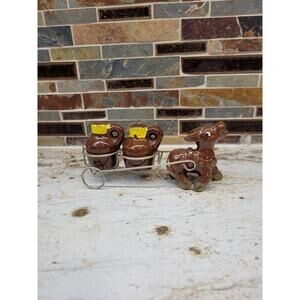 Vintage Donkey Salt & Pepper Shakers, Wire Cart, Carrying Jugs, Burro Set